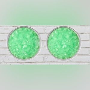 Green Stud Stainless Steel Druzy Studs Earrings 12mm
